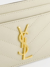 Saint Laurent White Cassandre Matelassé Card Holder
