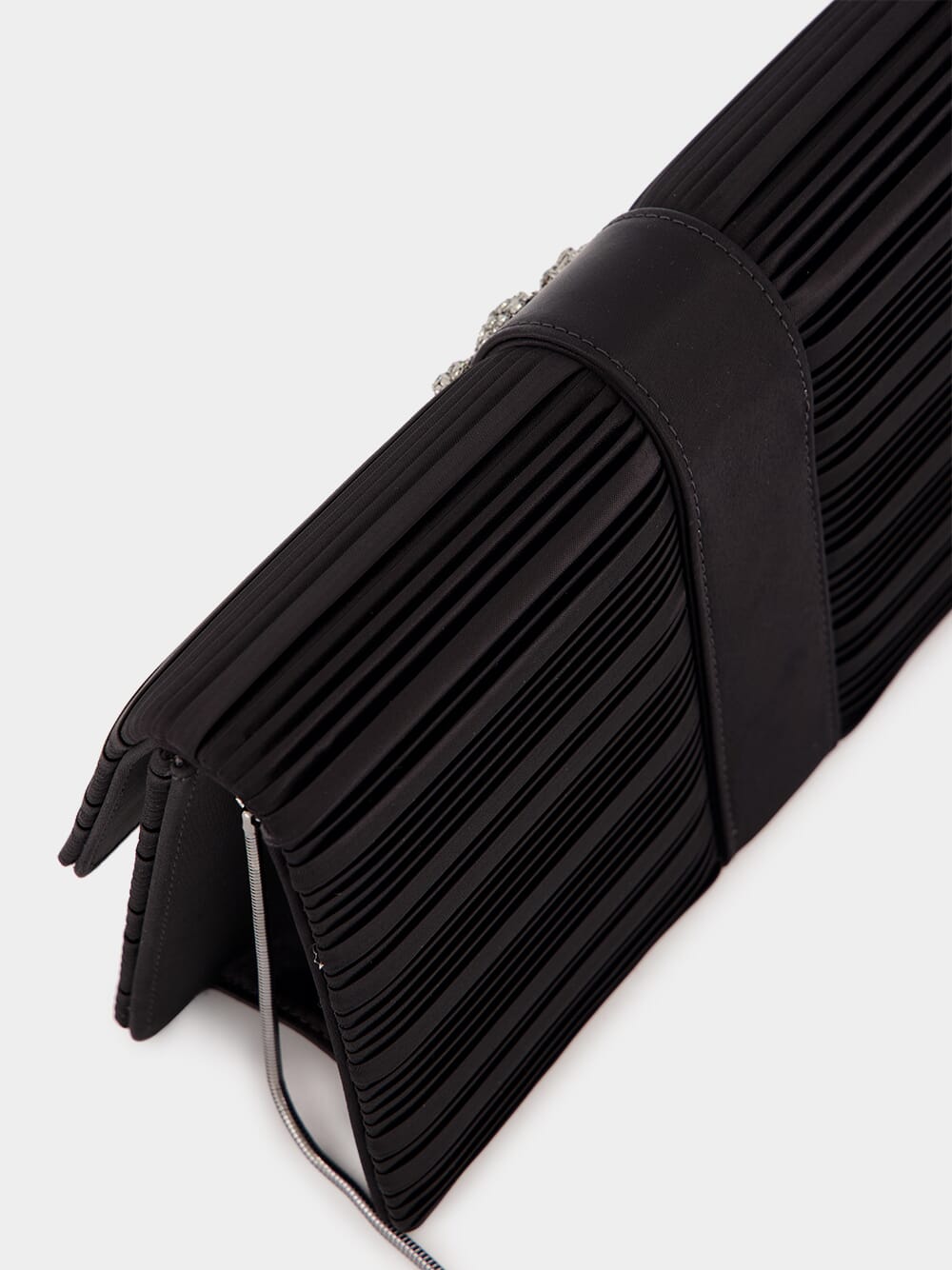 Black Satin Clutch with Crystal Buckle Detail