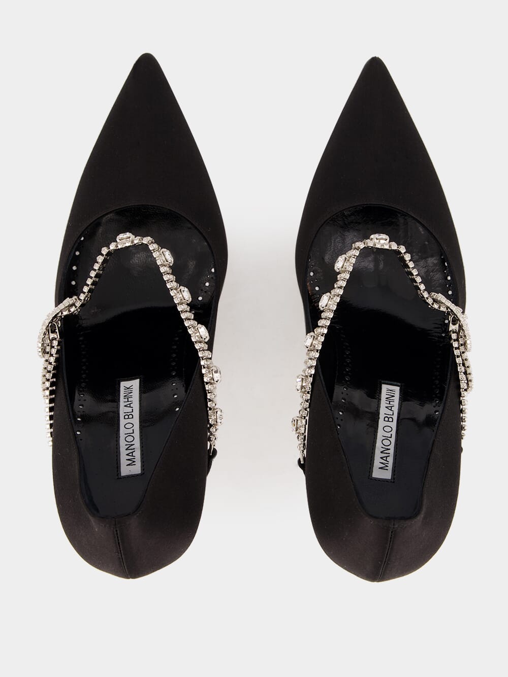 Black Satin Pumps with Crystal Strap Detail