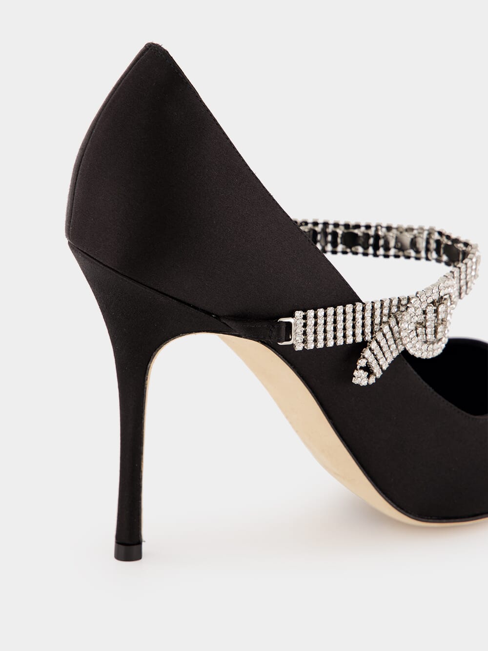 Black Satin Pumps with Crystal Strap Detail