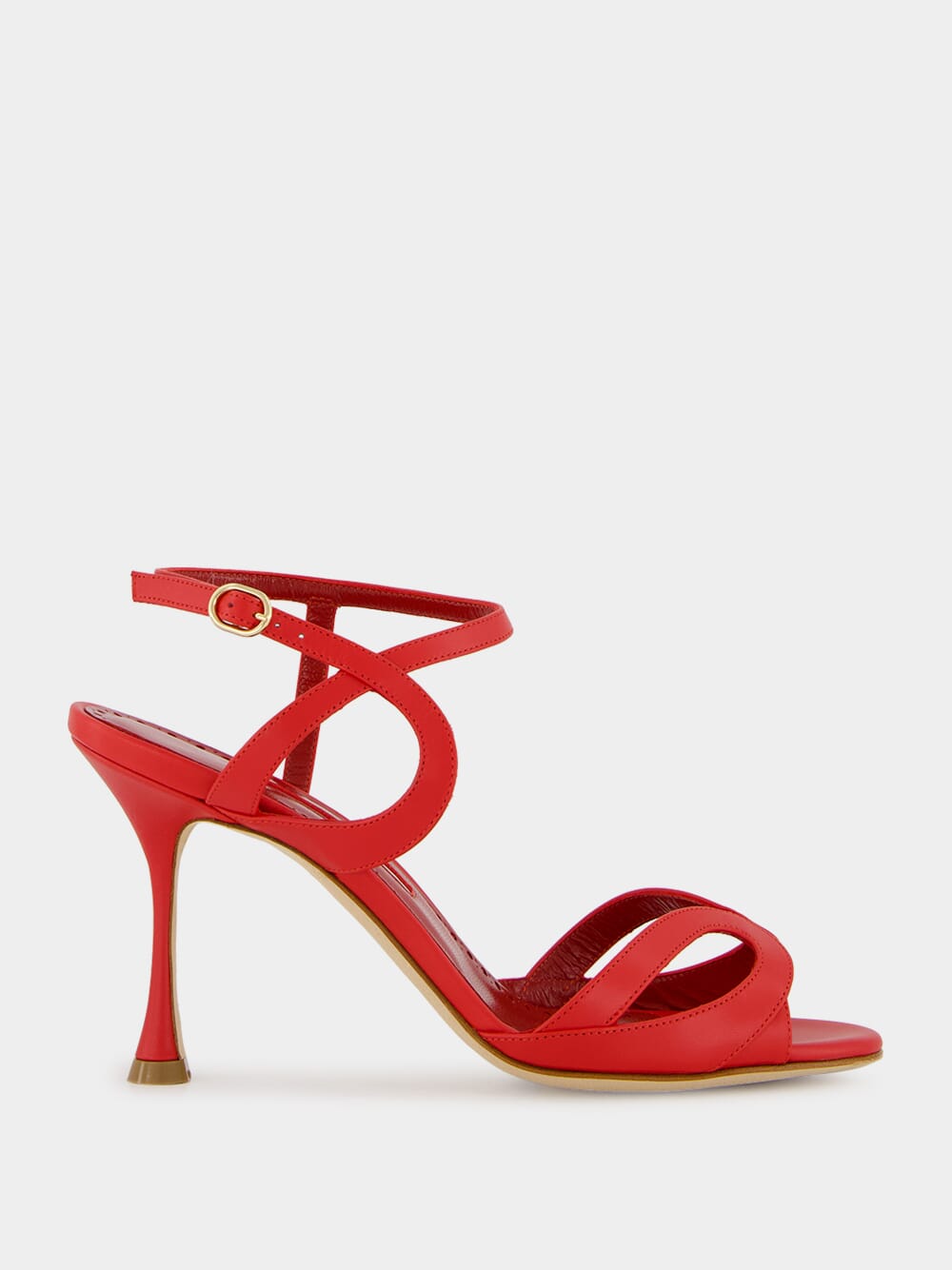 Red Calf Leather Ankle Strap Sandals