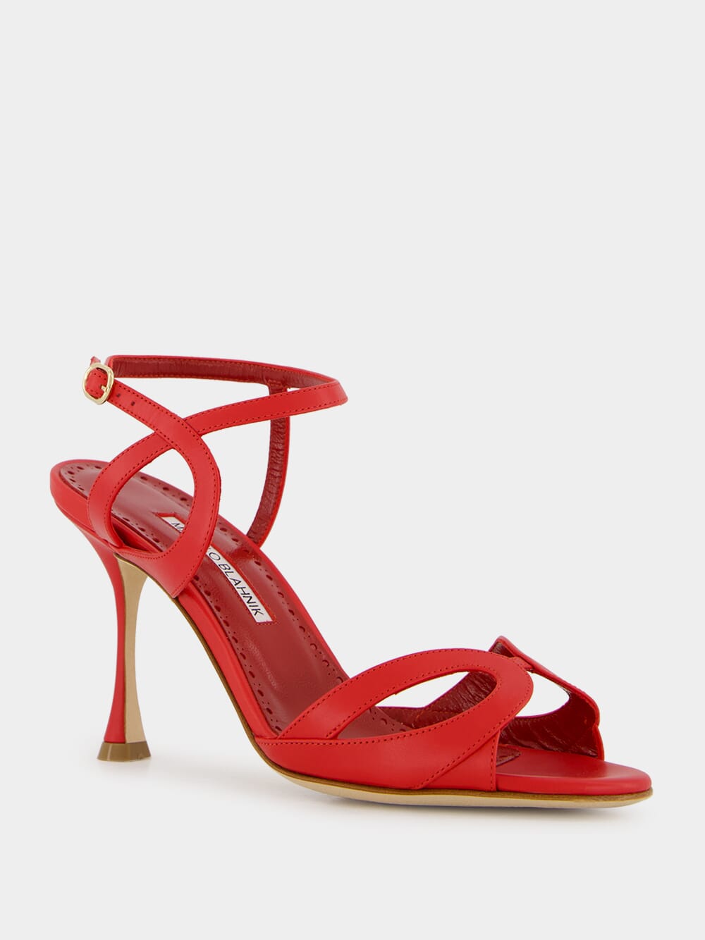 Red Calf Leather Ankle Strap Sandals