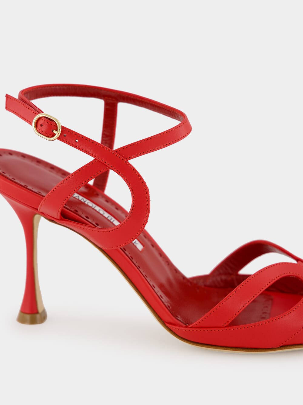 Red Calf Leather Ankle Strap Sandals