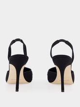 Manolo Blahnik Black Silk Ralyne Slingback Crystal Pumps