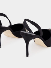 Manolo Blahnik Black Silk Ralyne Slingback Crystal Pumps