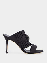 Manolo Blahnik Black Silk Danteuil Pleated High-Heel Mules
