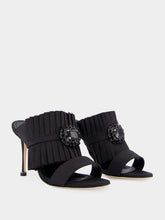 Manolo Blahnik Black Silk Danteuil Pleated High-Heel Mules