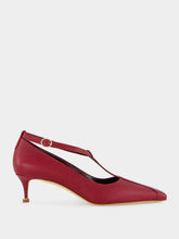 Manolo Blahnik Dark Red Rosellón T-Strap Leather Kitten Pumps