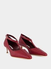 Manolo Blahnik Dark Red Rosellón T-Strap Leather Kitten Pumps