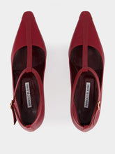 Manolo Blahnik Dark Red Rosellón T-Strap Leather Kitten Pumps