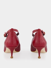 Manolo Blahnik Dark Red Rosellón T-Strap Leather Kitten Pumps