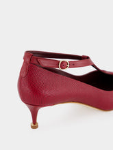 Manolo Blahnik Dark Red Rosellón T-Strap Leather Kitten Pumps