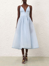 Zimmermann Mint Silk-Linen V-Neck Midi Dress