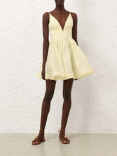 Zimmermann Lemon Silk-Linen V-Neck Mini Dress