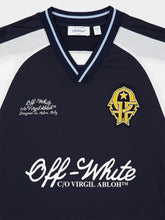 Off-White Blue T-Shirt V-Neck Soccer Cotton