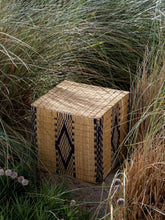 House of Capricorn Handmade Coruche Natural and Blue Reed Ottoman