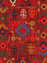 Ornate Red Suzani Kilim Hand-Embroidered Rug