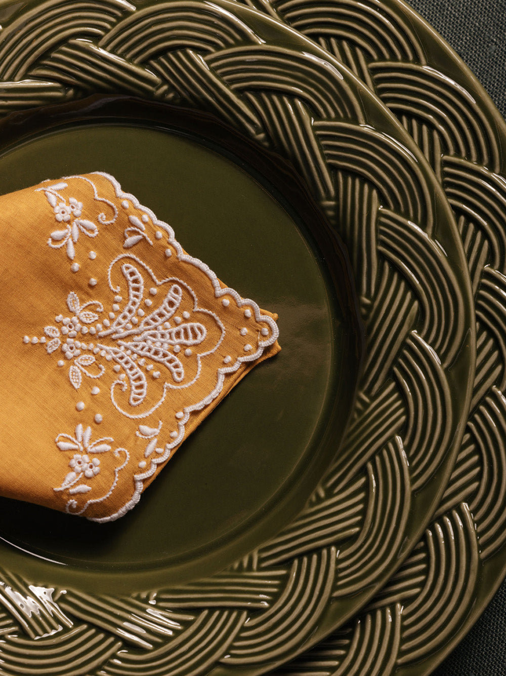 Hand Embroidered Gardenia Santana Yellow Napkin