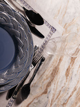 House of Capricorn Hand-Embroidered Maria Ice Blue Linen with Blue Embroidery Placemat