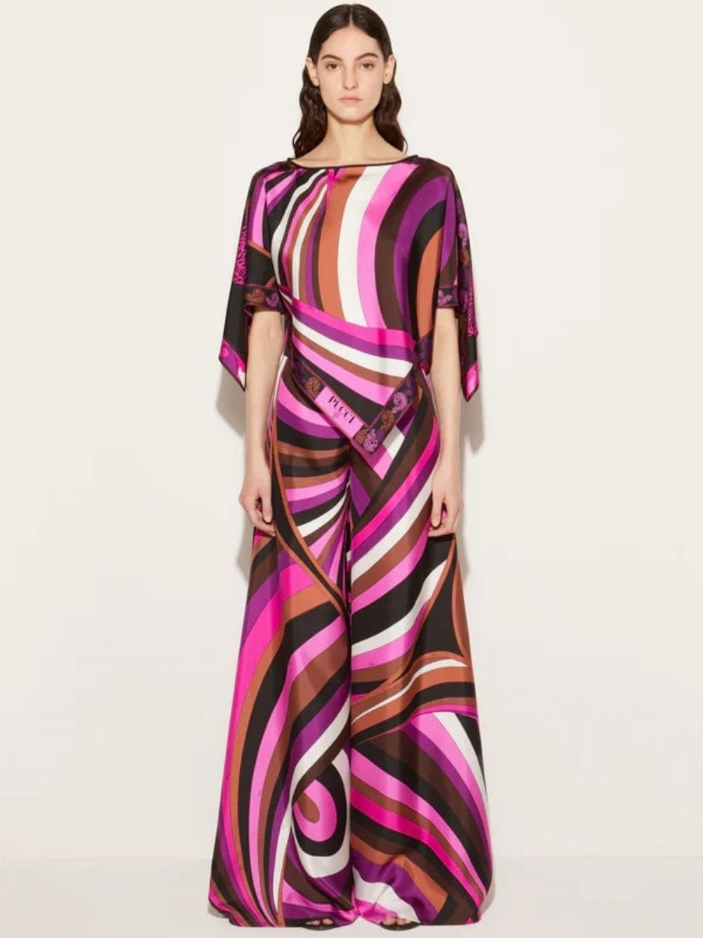 Fuchsia Pink Iride-Print Silk Wide-Leg Trousers