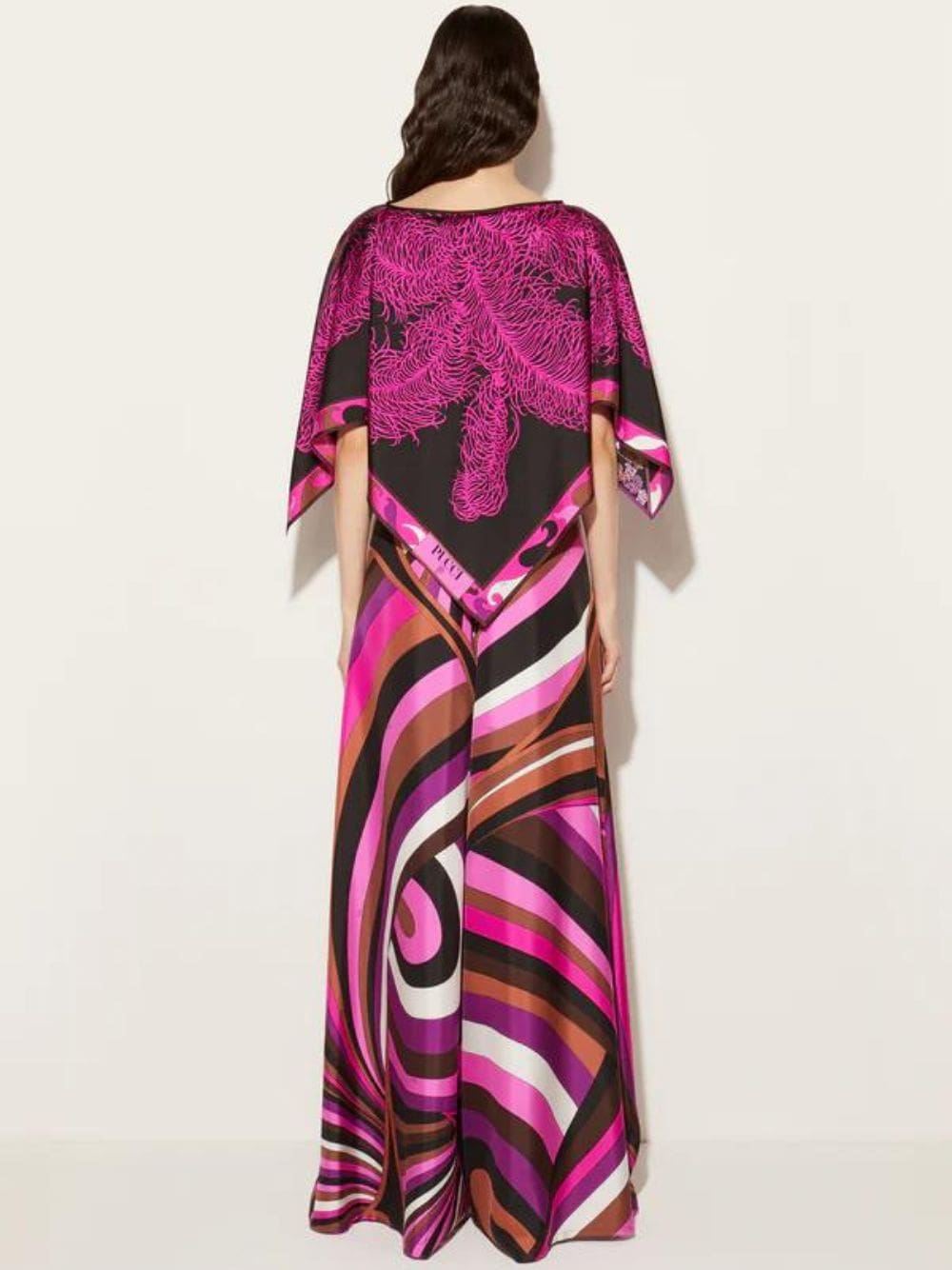 Fuchsia Pink Iride-Print Silk Wide-Leg Trousers