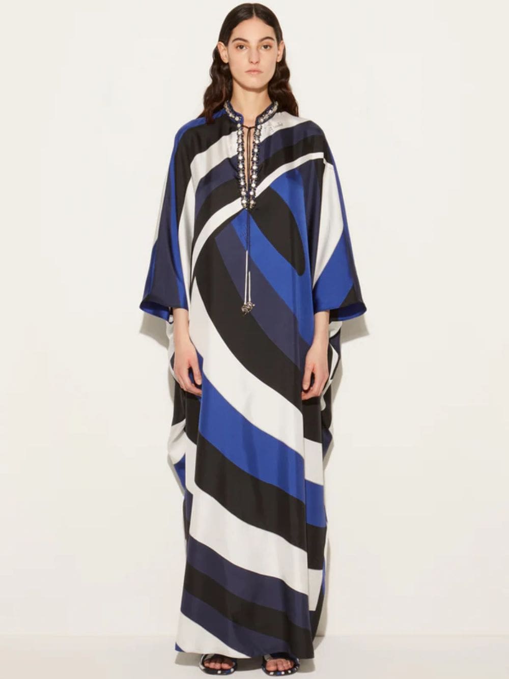 Iris Print Silk Kaftan Dress