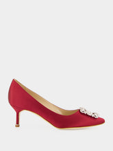 Manolo Blahnik Red Hangisi 50 Satin Jewel Buckle Pumps