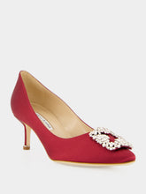 Manolo Blahnik Red Hangisi 50 Satin Jewel Buckle Pumps