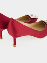 Manolo Blahnik Red Hangisi 50 Satin Jewel Buckle Pumps