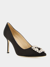 Manolo Blahnik Black Hangisi 90 Satin Jewel Buckle Pumps