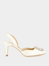Manolo Blahnik Cream Hangisli Satin Jewel Slingback Pumps