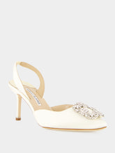 Manolo Blahnik Cream Hangisli Satin Jewel Slingback Pumps