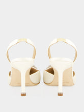 Manolo Blahnik Cream Hangisli Satin Jewel Slingback Pumps