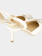 Manolo Blahnik Cream Hangisli Satin Jewel Slingback Pumps