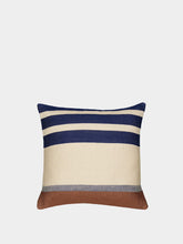 Libeco Marina Stripe Brown Beige and Blue Linen Cushion