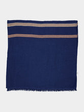 Libeco Noa Linen Blue and Brown Stripe Tablecloth