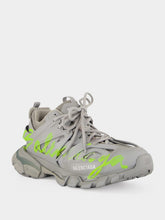 Balenciaga Grey and Neon Yellow Track Signature Sneakers