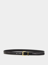 Saint Laurent Black Cassandre Thin Crocodile-Embossed Belt