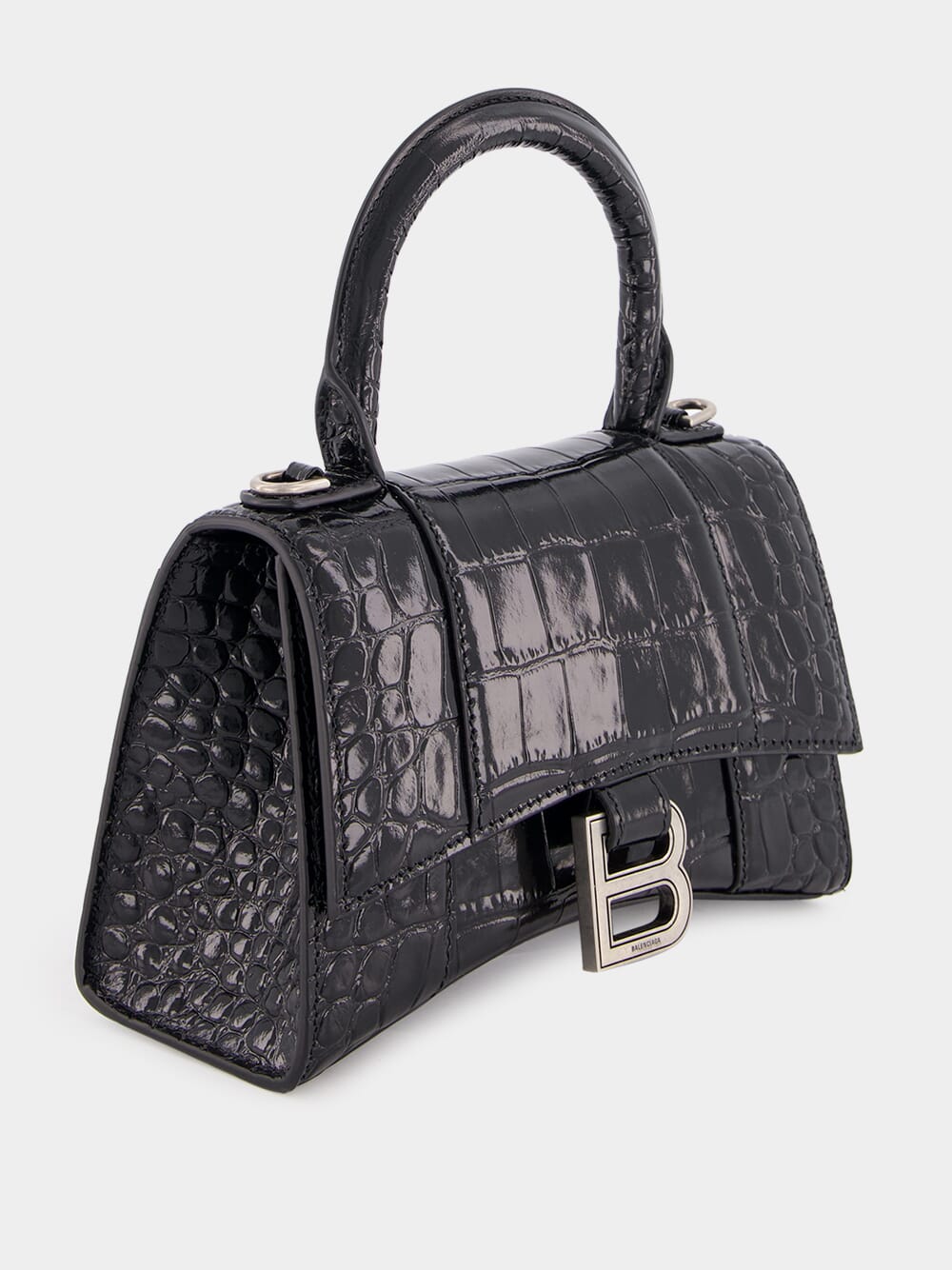 Black Hourglass XS Handbag Crocodile Embossed