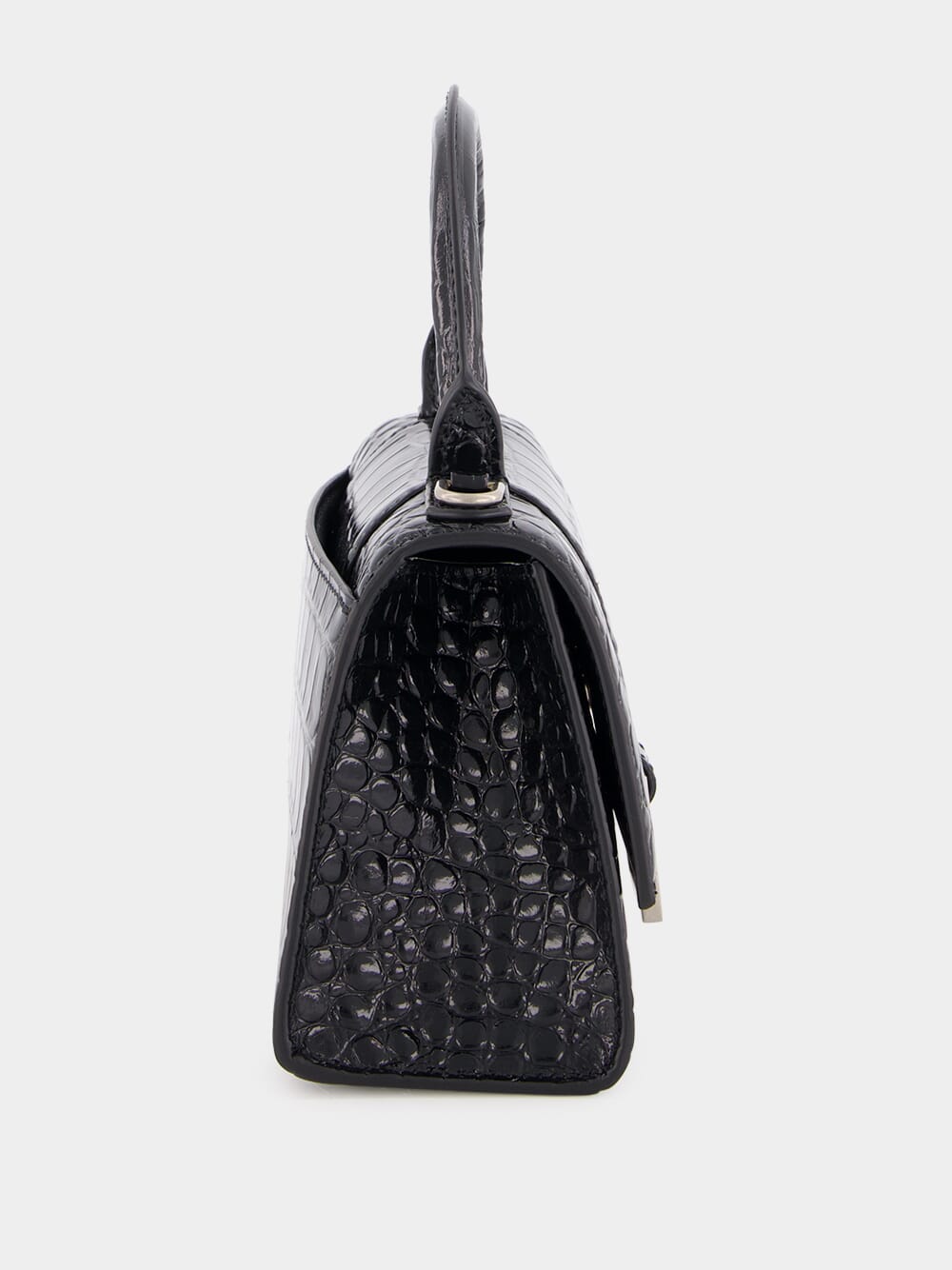 Black Hourglass XS Handbag Crocodile Embossed