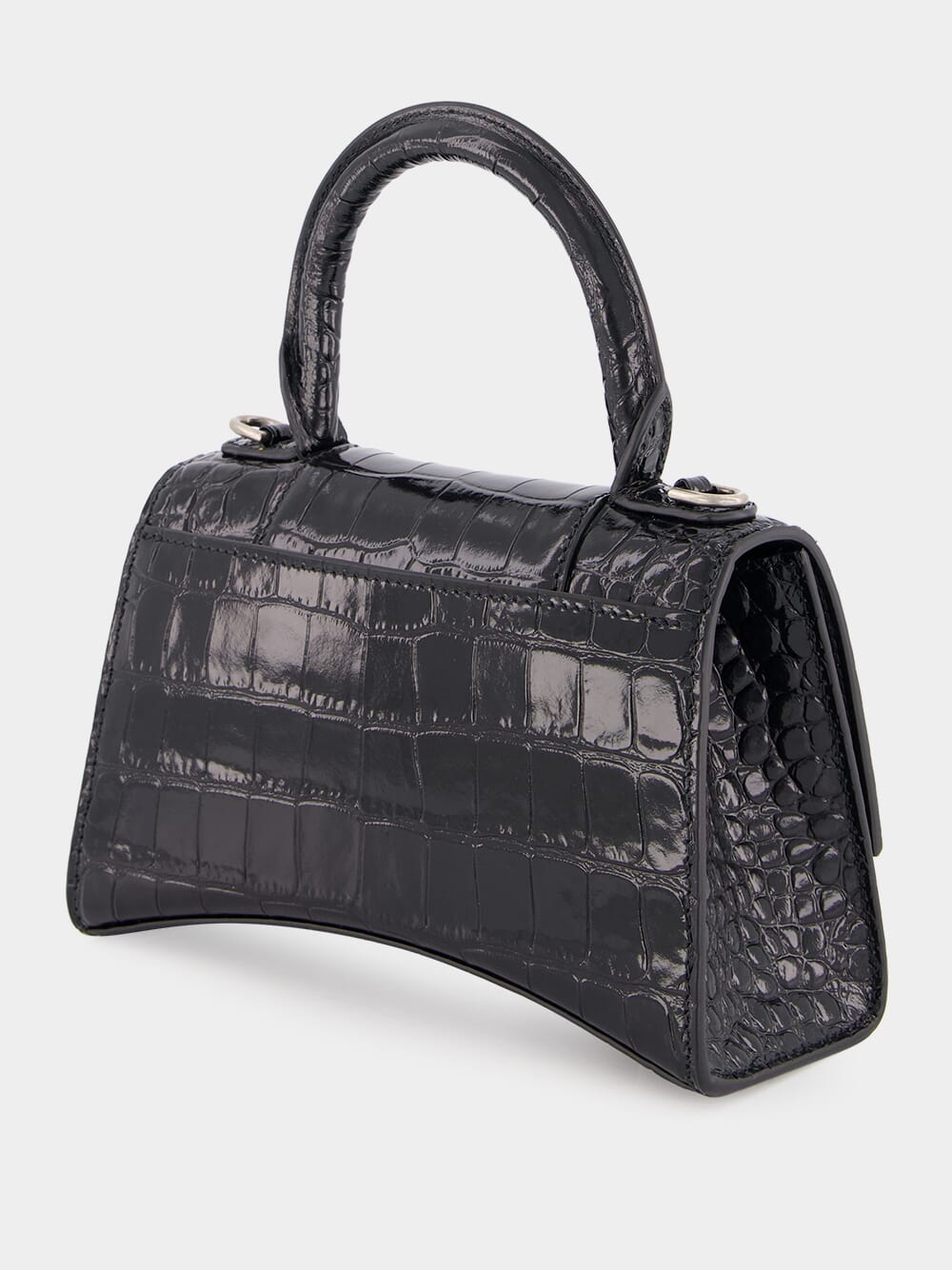 Black Hourglass XS Handbag Crocodile Embossed