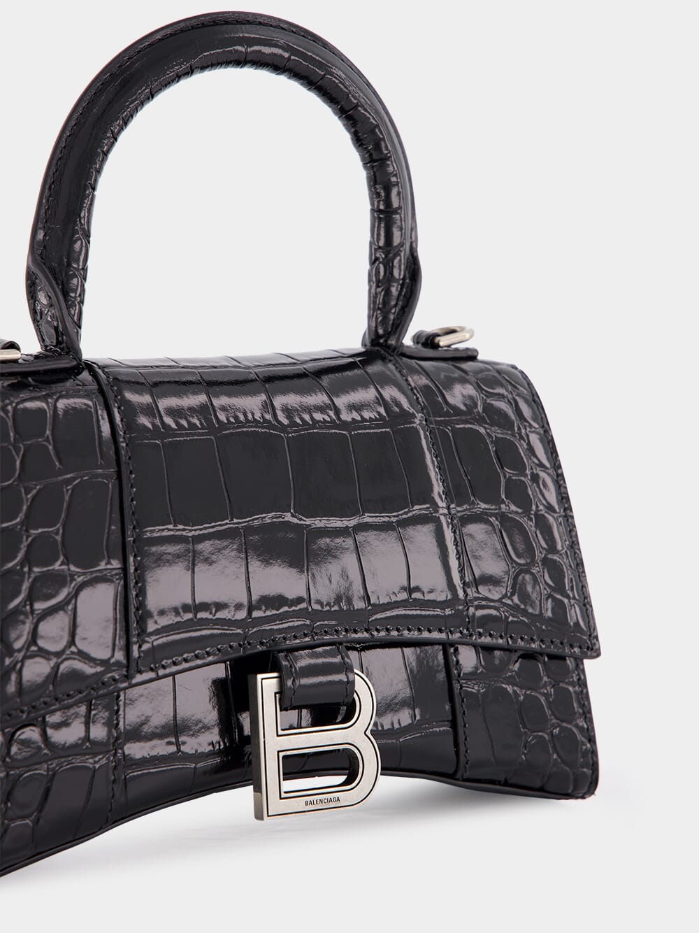 Black Hourglass XS Handbag Crocodile Embossed