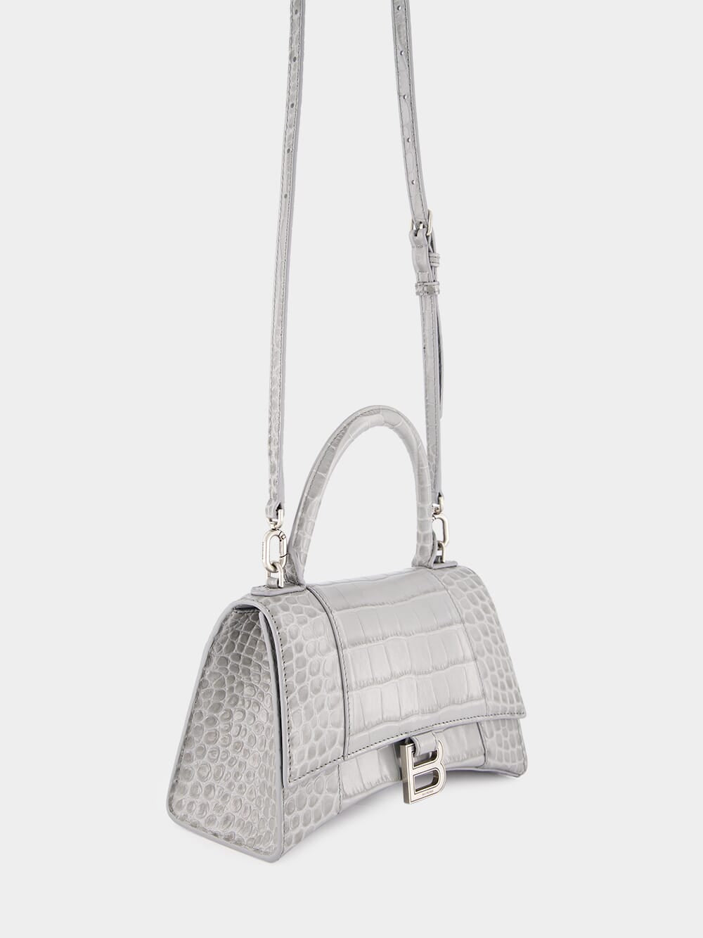 Grey Crocodile Calfksin Hourglass Small Handbag