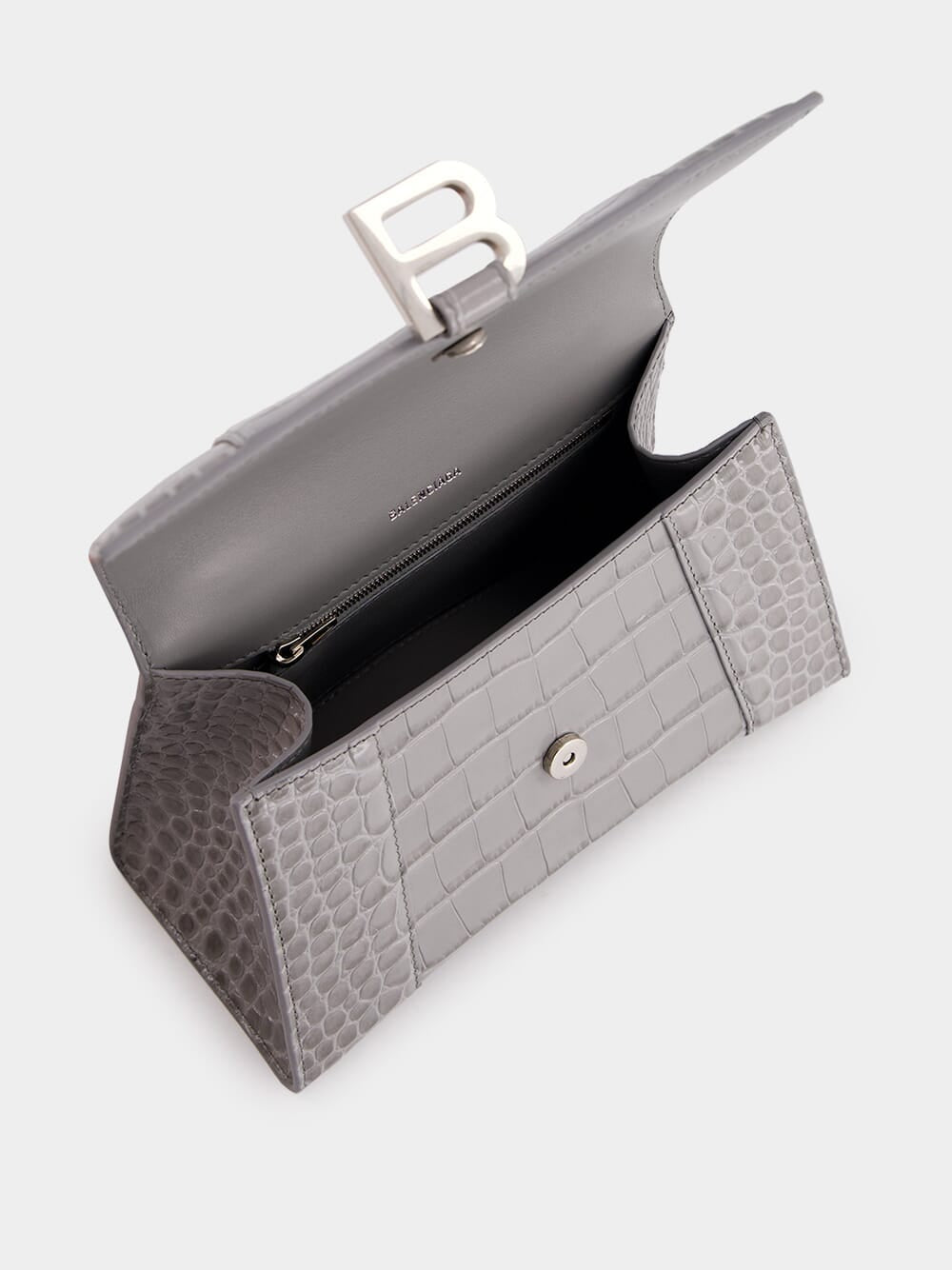 Grey Crocodile Calfksin Hourglass Small Handbag