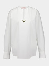 Valentino Garavani V Gold Detail Cotton Popeline Top