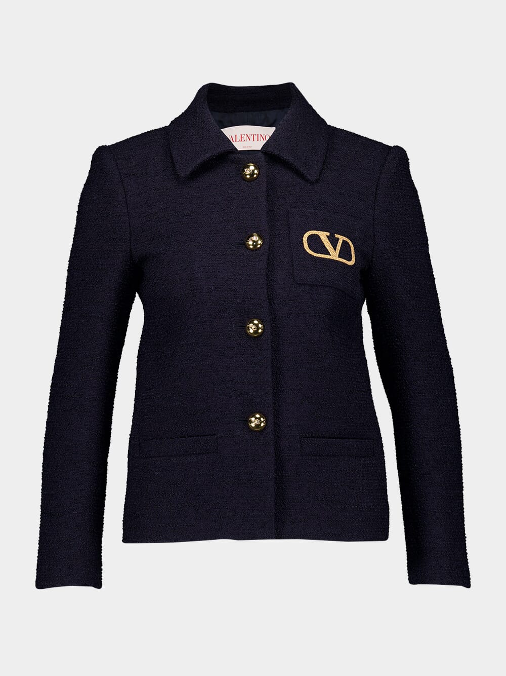 Navy Single-Breasted Tweed Jacket