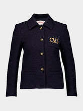 Valentino Garavani Navy Single-Breasted Tweed Jacket