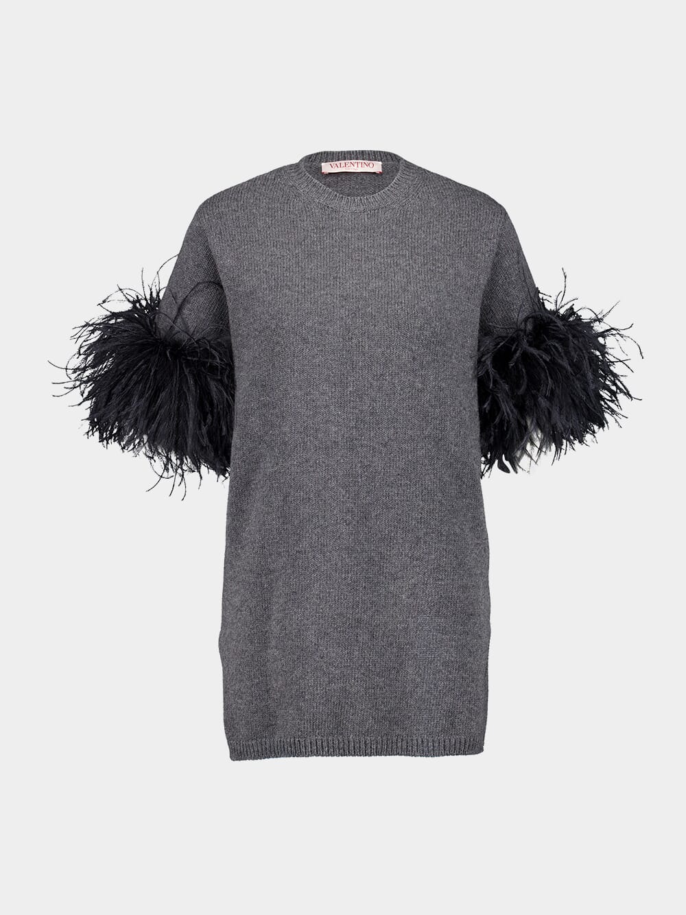 Dark Grey Wool Jumper with Feathers