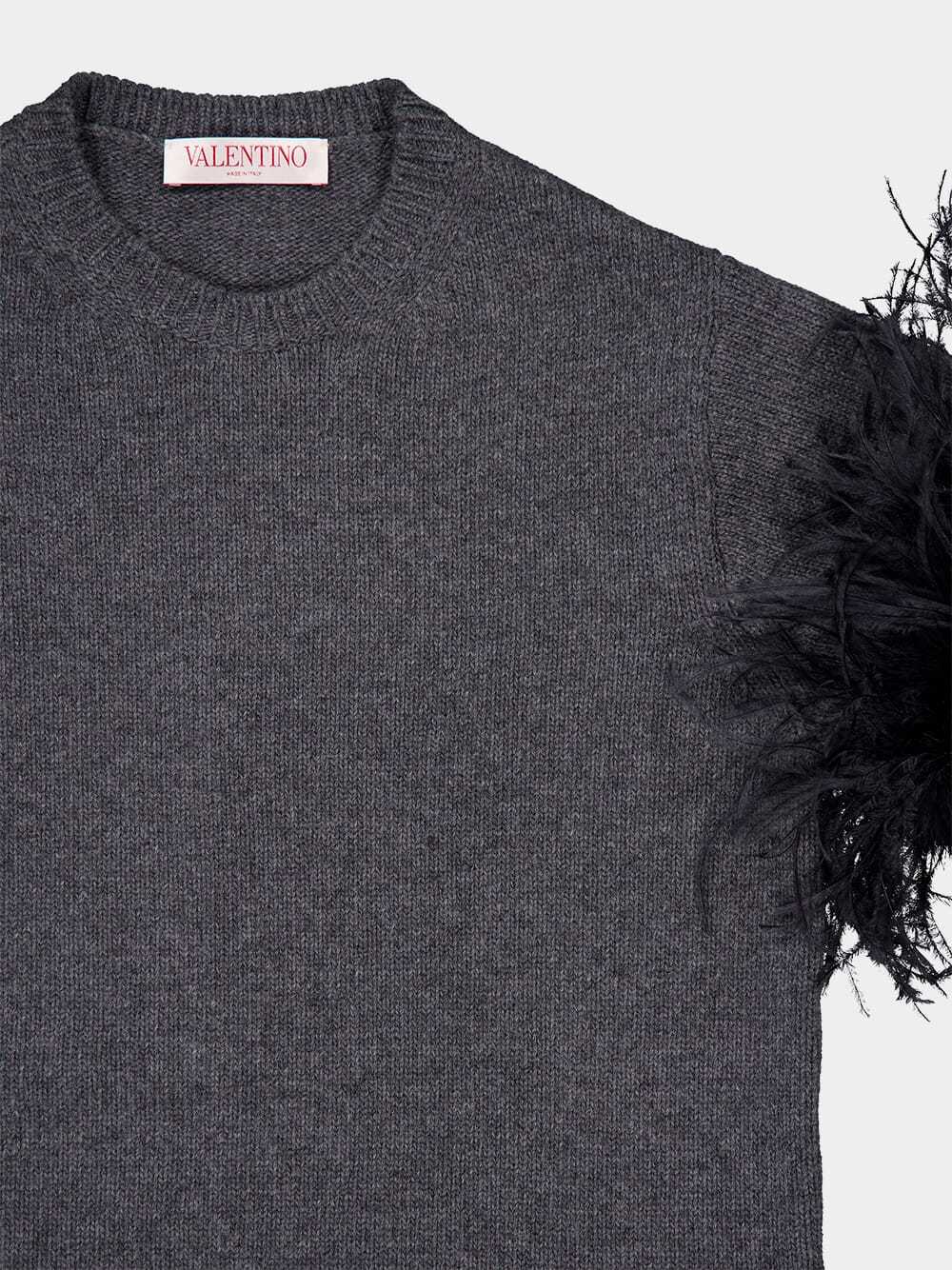 Dark Grey Wool Jumper with Feathers