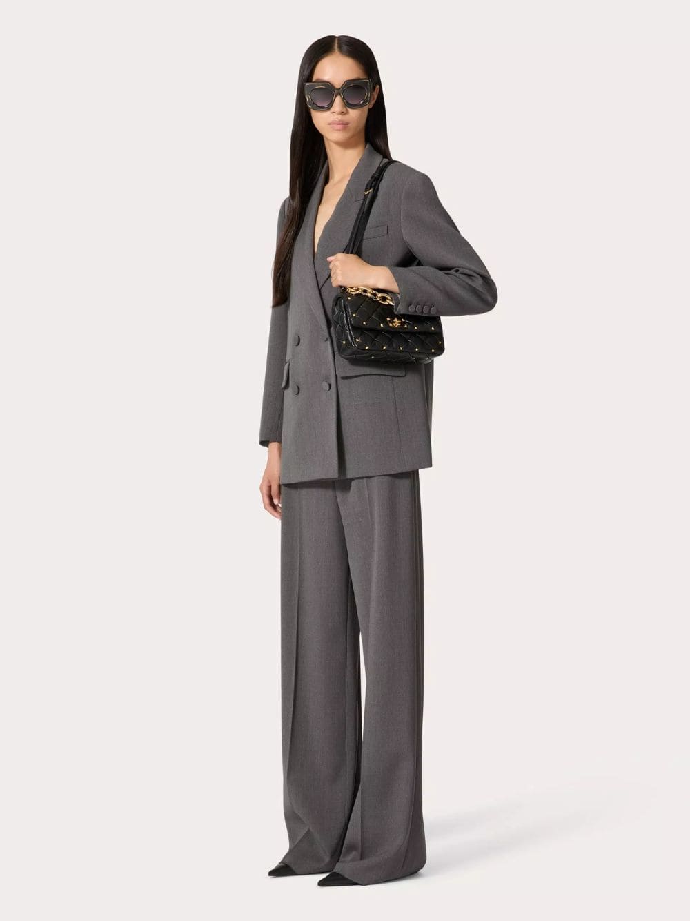 High-Waist Straight Leg Grey Wool Trousers